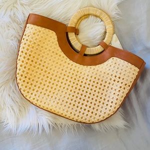 NEW Natural Half Moon Straw Vegan Leather Bag